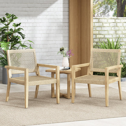 Outdoor Wicker and Acacia Wood Club Chairs