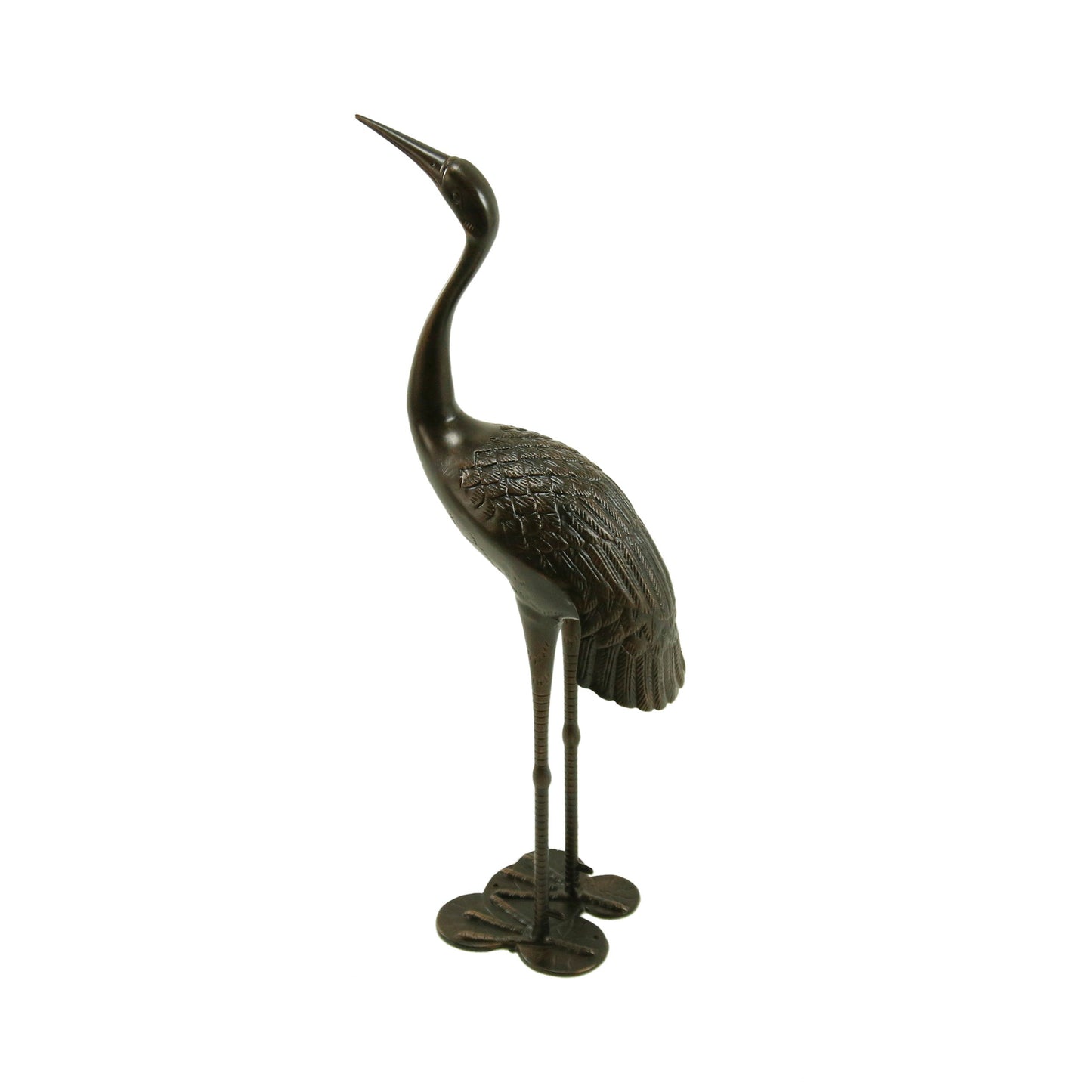 Outdoor aluminum crane statue in shiny bronze finish, 43 inches, HouseOfZazla on Tampa Home & Garden Store