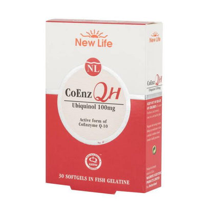 CoEnzQH Ubiquinol CoQ10 supplement box white and red with NL logo, 30 softgels in fish gelatin on Tampa Home & Garden Store