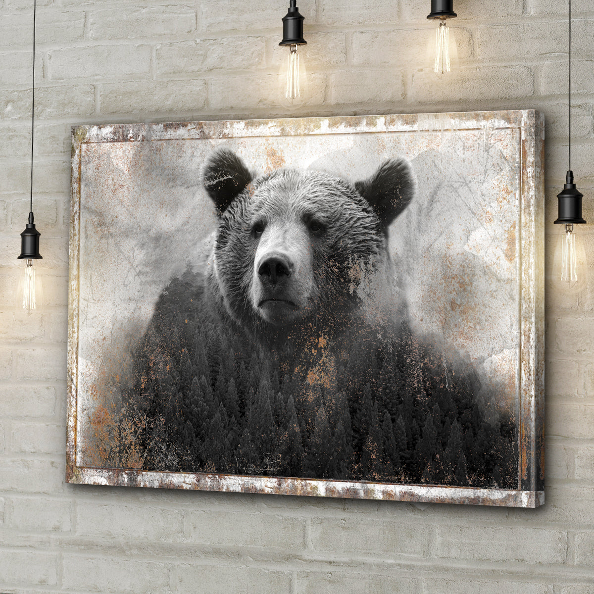 Canvas wall art Animals Forest Bear Brown with bear portrait on rustic textured canvas on Tampa Home & Garden Store