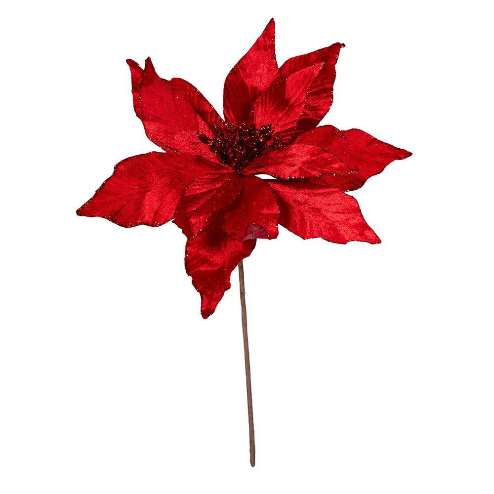 Poinsettia en velours rouge pailleté - 35,5 cm