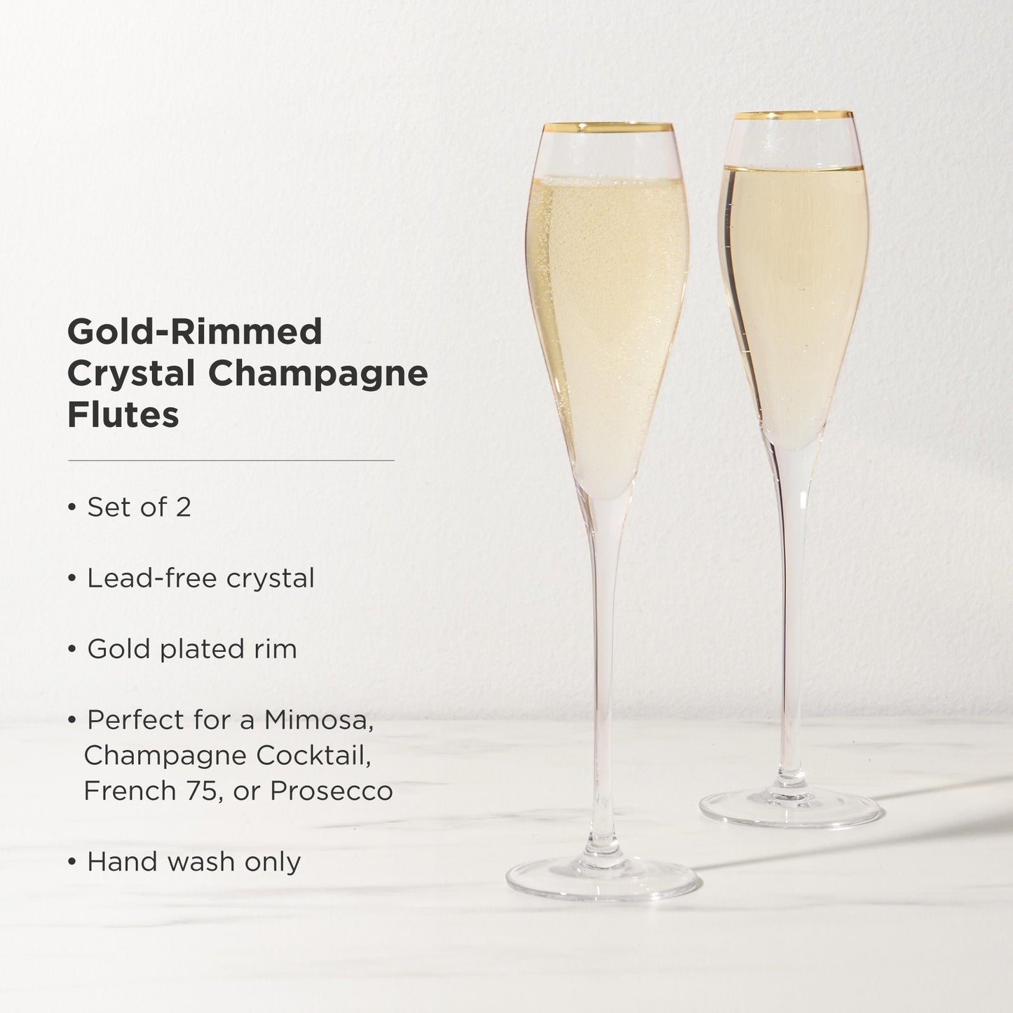 Gold Rimmed Crystal Champagne Flute Set of Two