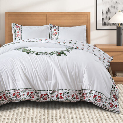 Reversible Christmas Comforter and Sham Set by Great Bay Home with red floral border on Tampa Home & Garden Store