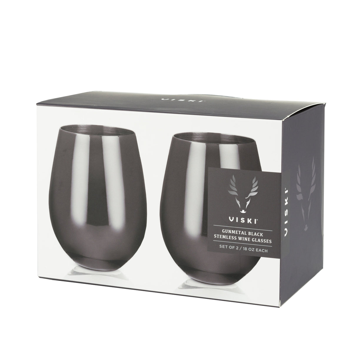 Stainless steel stemless wine glasses gunmetal by Viski, set of 2 on Tampa Home & Garden Store