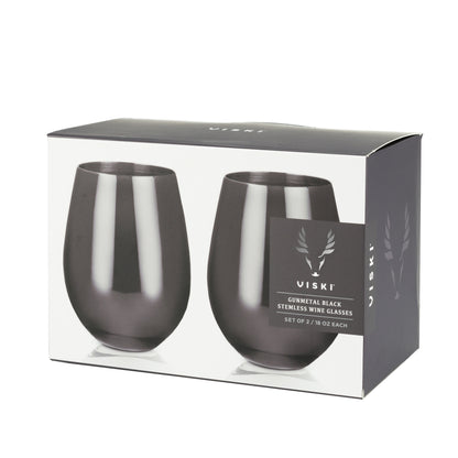 Stainless steel stemless wine glasses gunmetal by Viski, set of 2 on Tampa Home & Garden Store