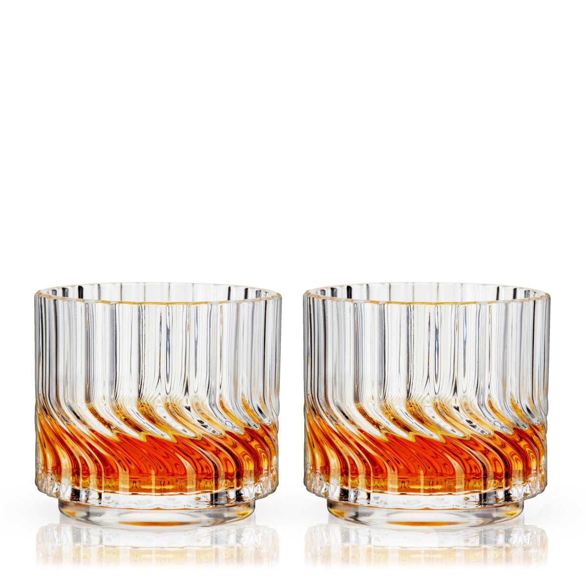 Zephyr Crystal Lowball Tumblers, Viski set of 2 with amber orange swirl pattern on Tampa Home & Garden Store