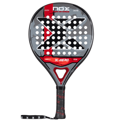 NOX X Hero Red 2026 padel racket with gray/red design and hitting surface by Racket Central on Tampa Home & Garden Store