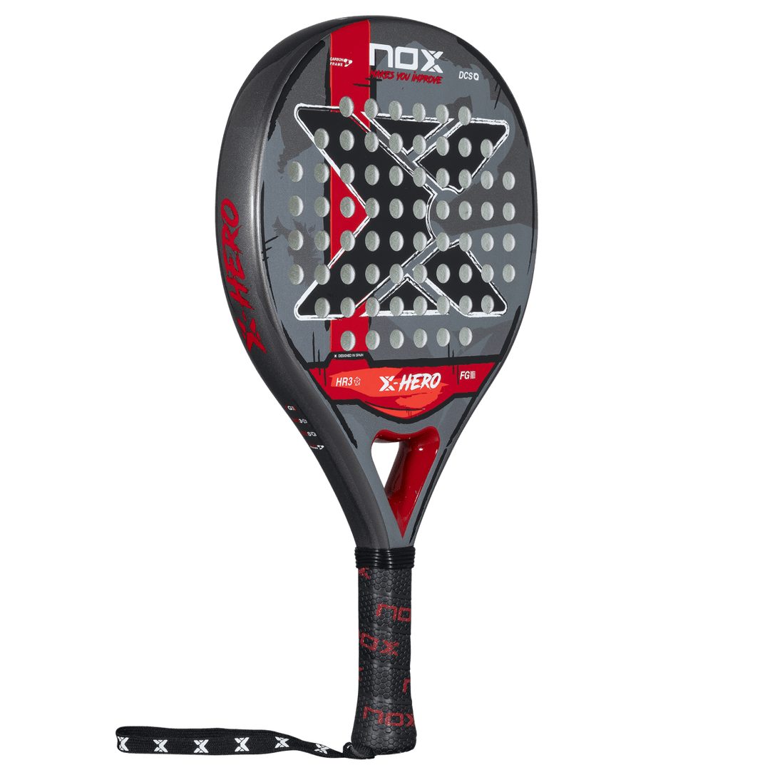 NOX X Hero Red 2026 Padel Racket by Racket Central, black frame with red X-Hero graphic on Tampa Home & Garden Store