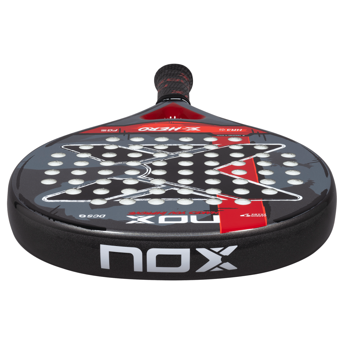 NOX X Hero Red 2026 Padel Racket by Racket Central, black/red design with textured grip on Tampa Home & Garden Store