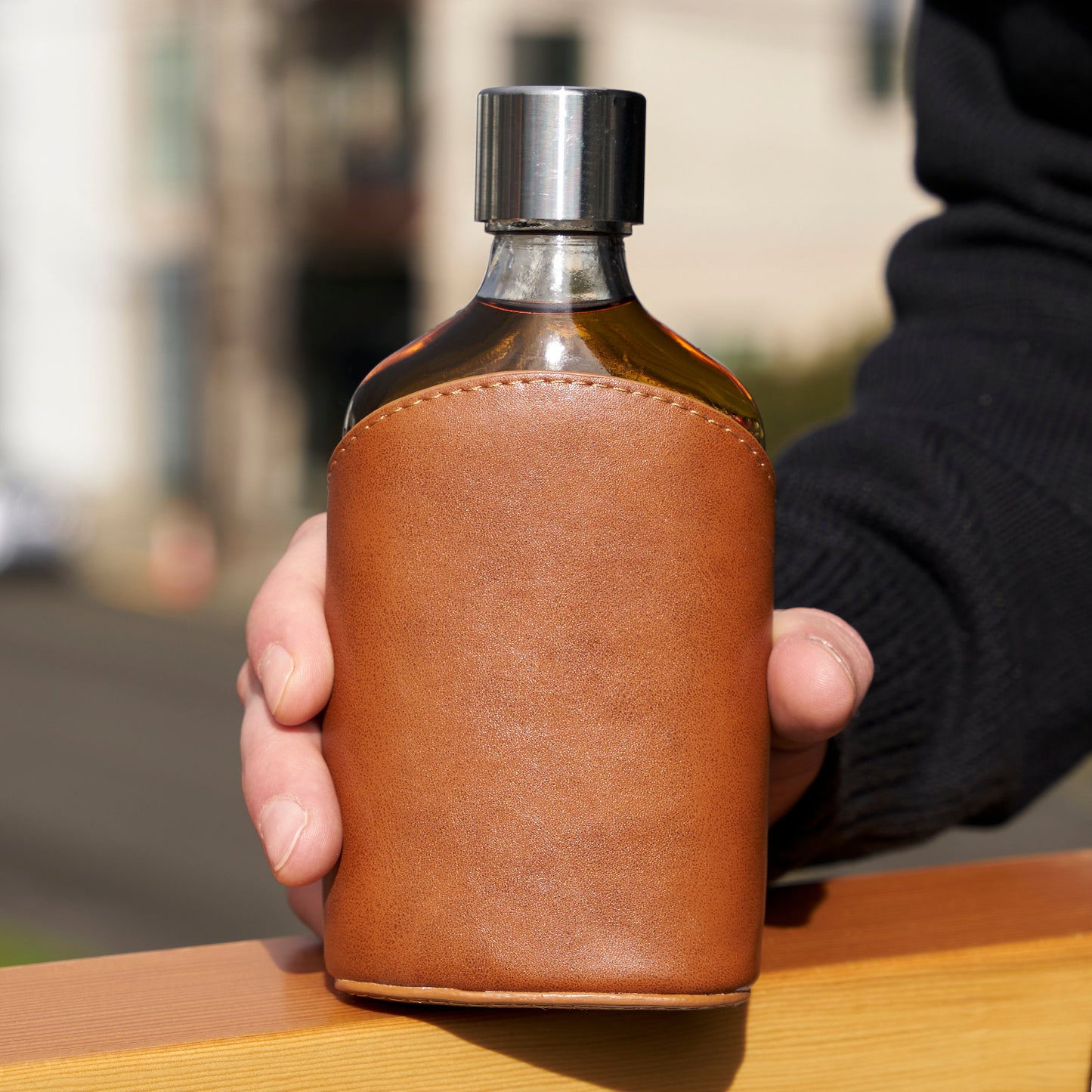 Parker Genuine Leather and Glass Spirits Flask
