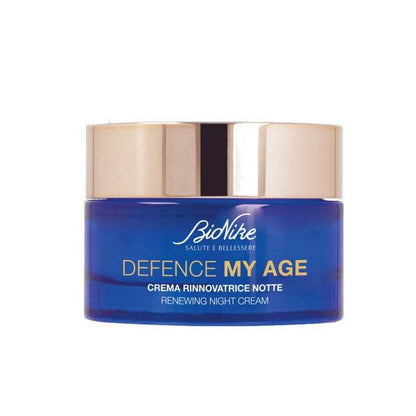 BioNike Defence My Age Night Cream face cream in blue glass jar with gold lid on Tampa Home & Garden Store