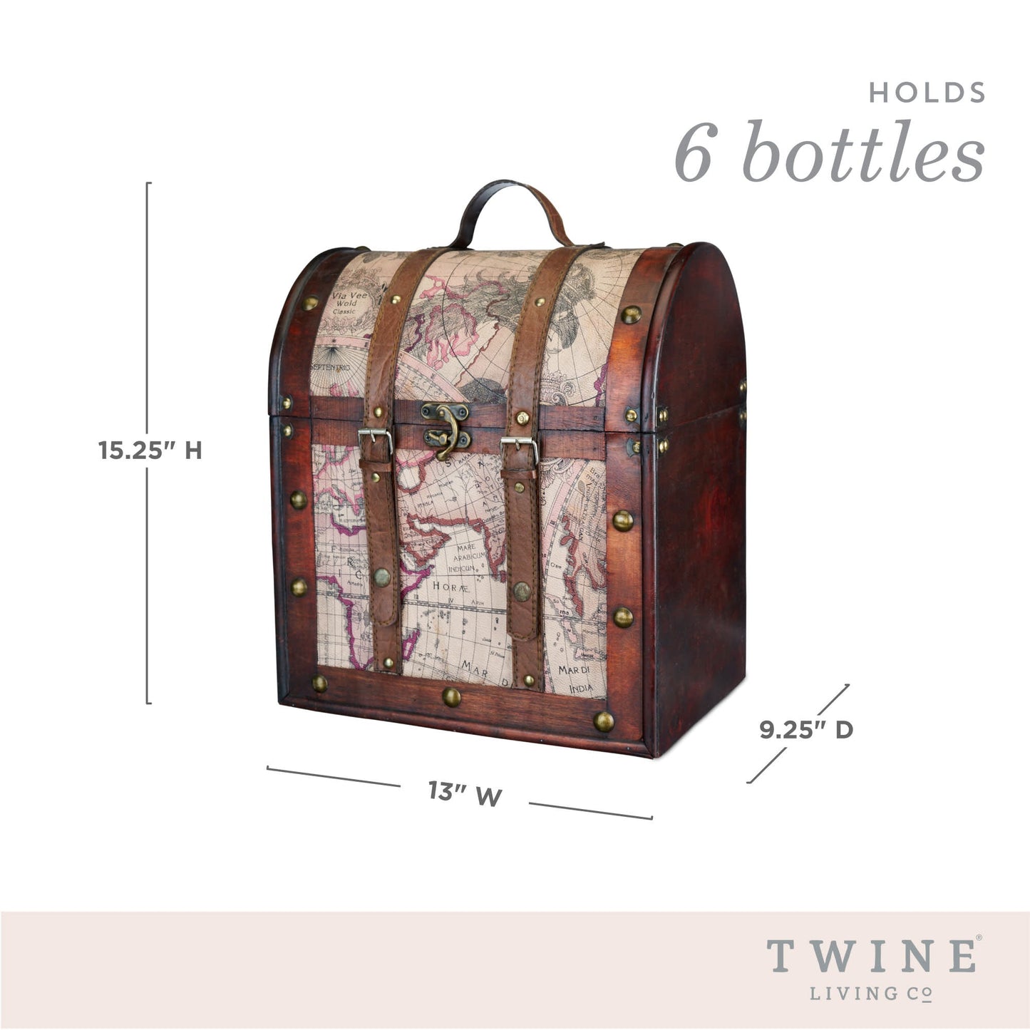 Six Bottle Old World Teak and Leather Wine Box