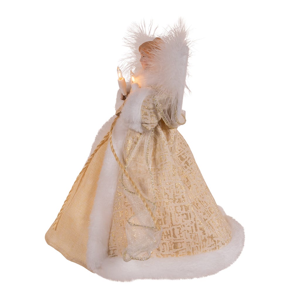 Lighted Angel Treetop 10 Inch cream gown with faux fur trim by The Country Christmas Loft on Tampa Home & Garden Store