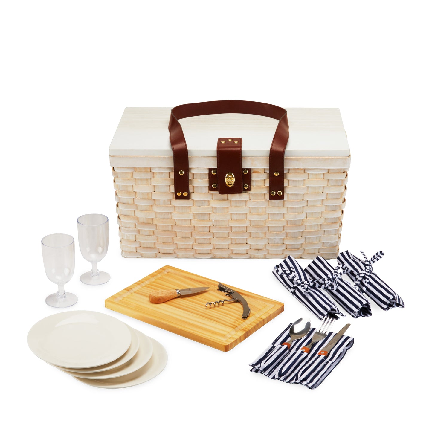 Tahoe Cream Wooden Picnic Basket for Four