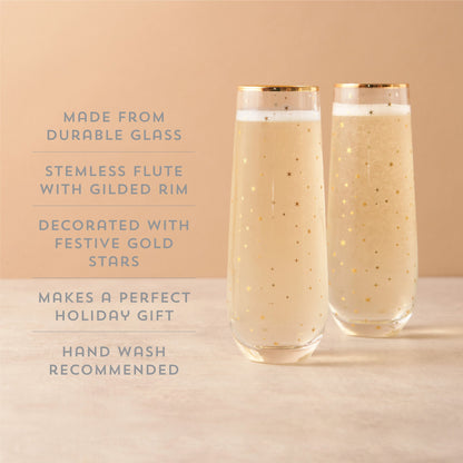 Gold Star and Celestial Stemless Champagne Flutes