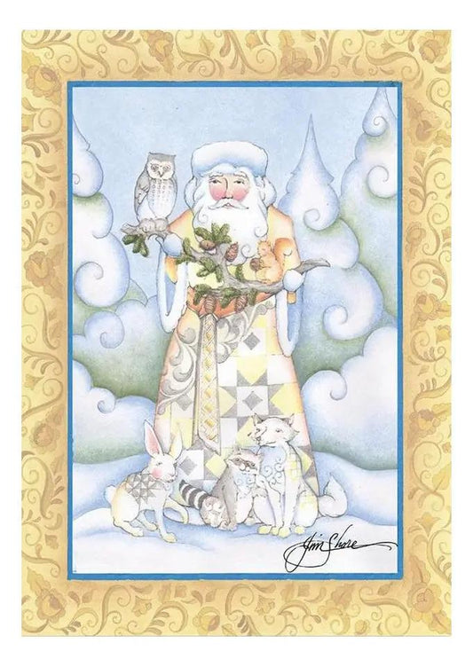 White Woodland Santa Christmas cards by Jim Shore, boxed set of 10 with pastel winter scene on Tampa Home & Garden Store