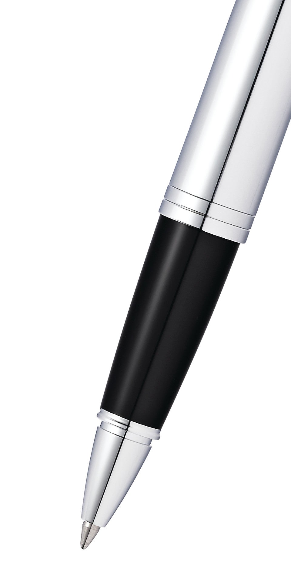 Calais™ polished chrome rollerball pen with black grip and silver accents on Tampa Home & Garden Store