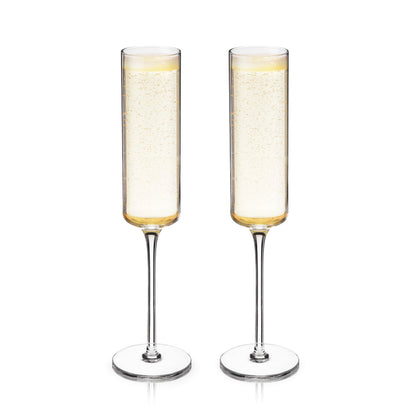 Square Lead Crystal Champagne Flute Set of Two