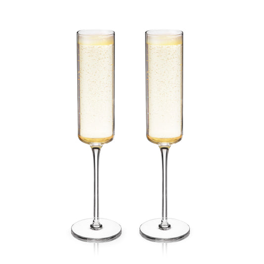 Square Lead Crystal Champagne Flute Set of Two