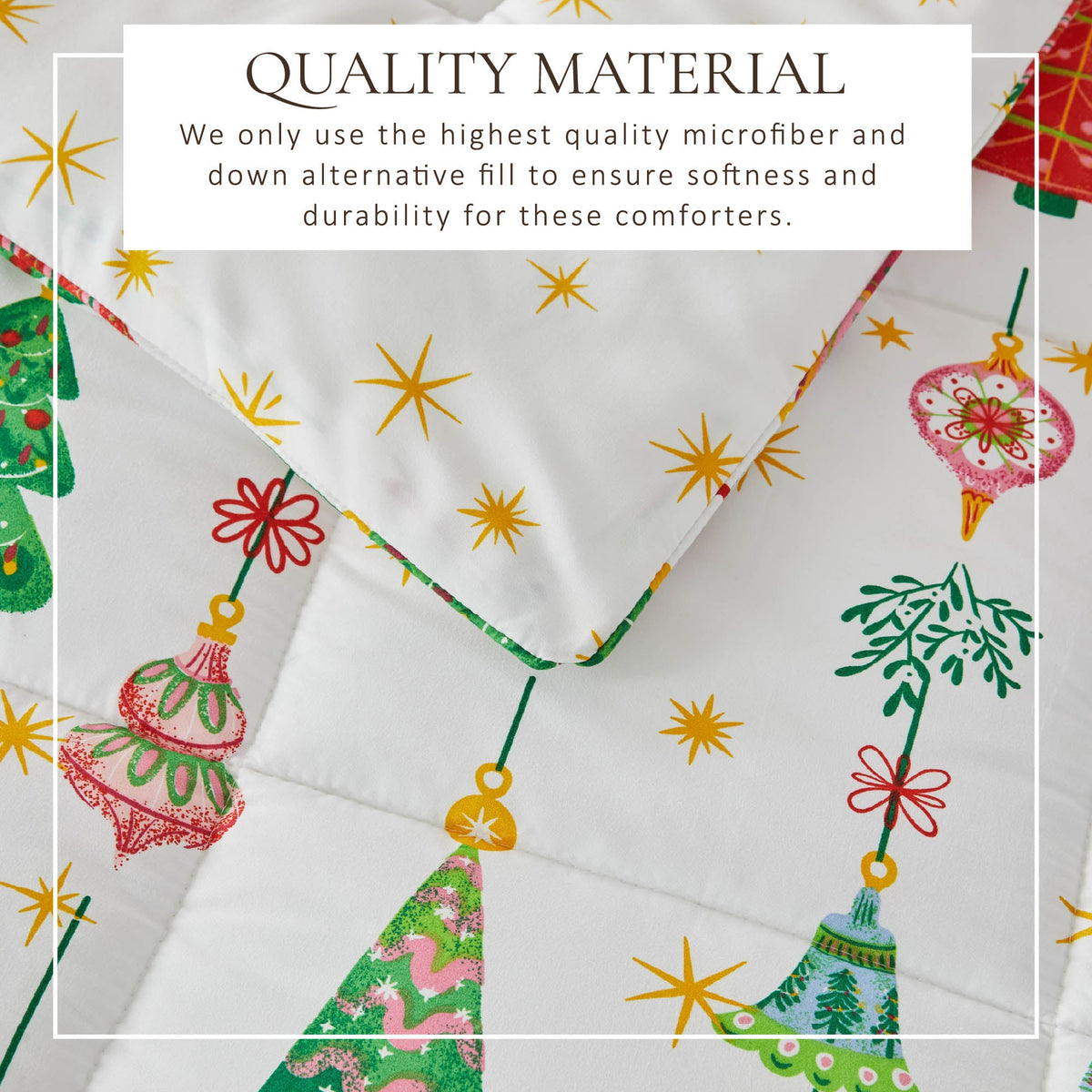 Reversible Christmas comforter and sham set by Great Bay Home white with trees Odette Collection on Tampa Home & Garden Store
