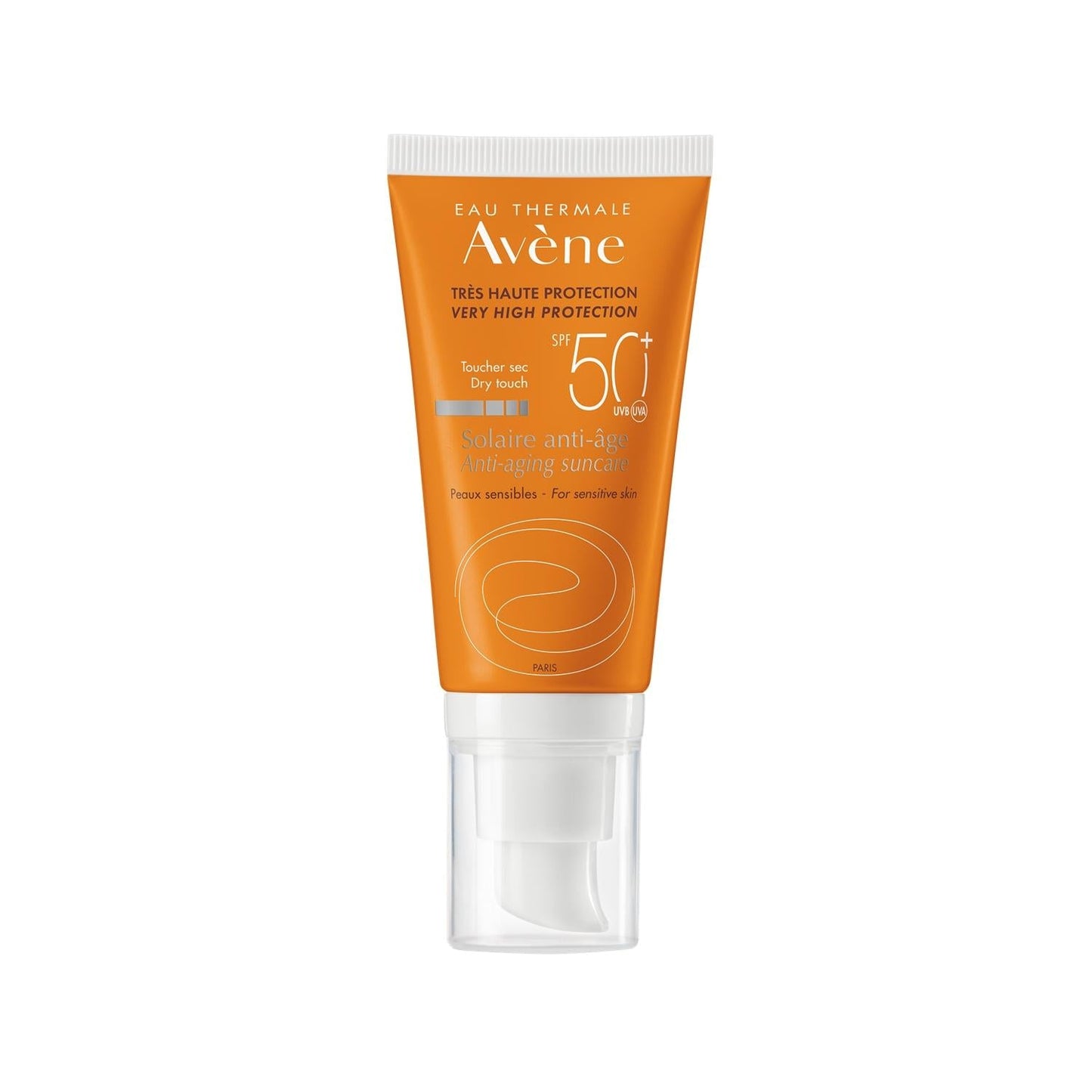 Avène anti-aging sunscreen SPF 50+ tube orange with white cap 1.69 fl oz on Tampa Home & Garden Store