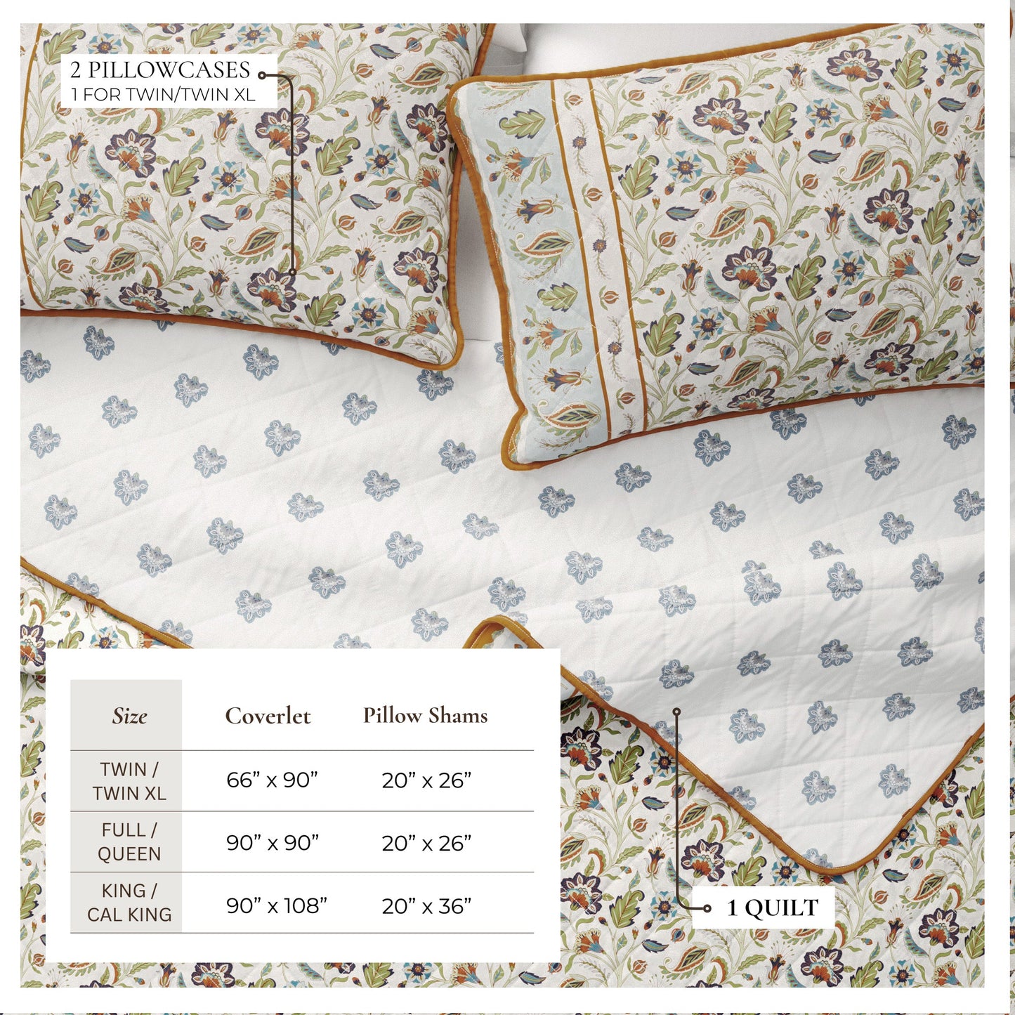 Reversible Floral Boho Cotton Quilt And Sham