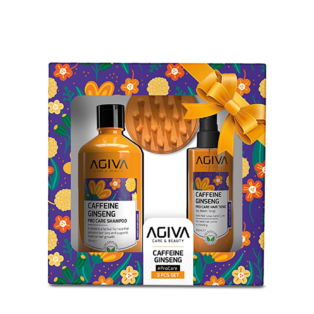 AGIVA Caffeine Ginseng Pro Care Shampoo & Tonic 3 pc set with floral gift box on Tampa Home & Garden Store