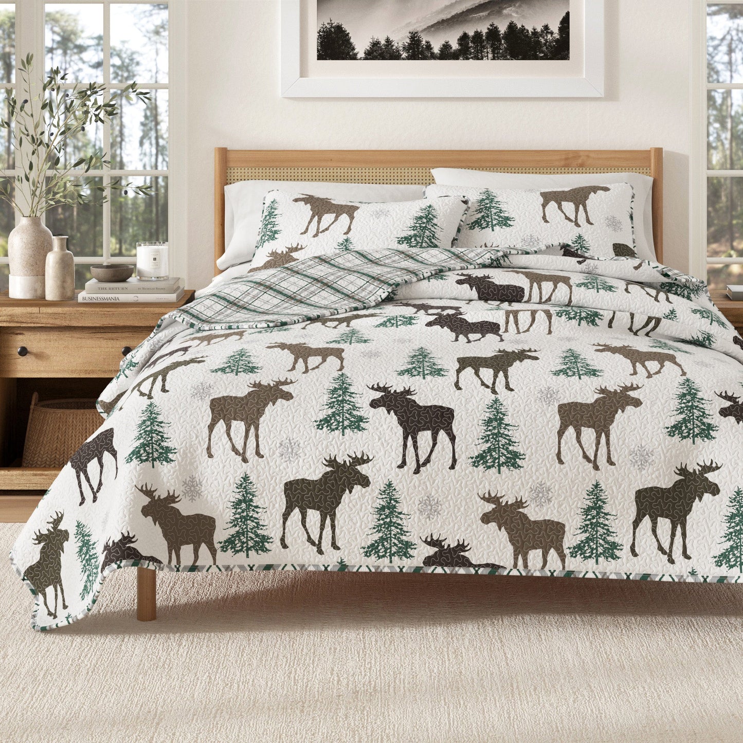 Cozy Wilderness Lodge Quilt and Moose Print