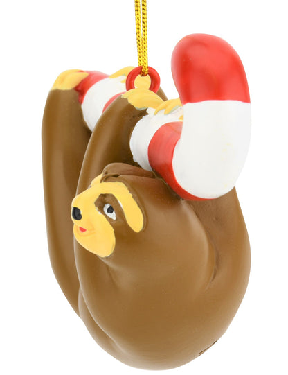 Adornos navideños de perezoso con forma de bastón de caramelo