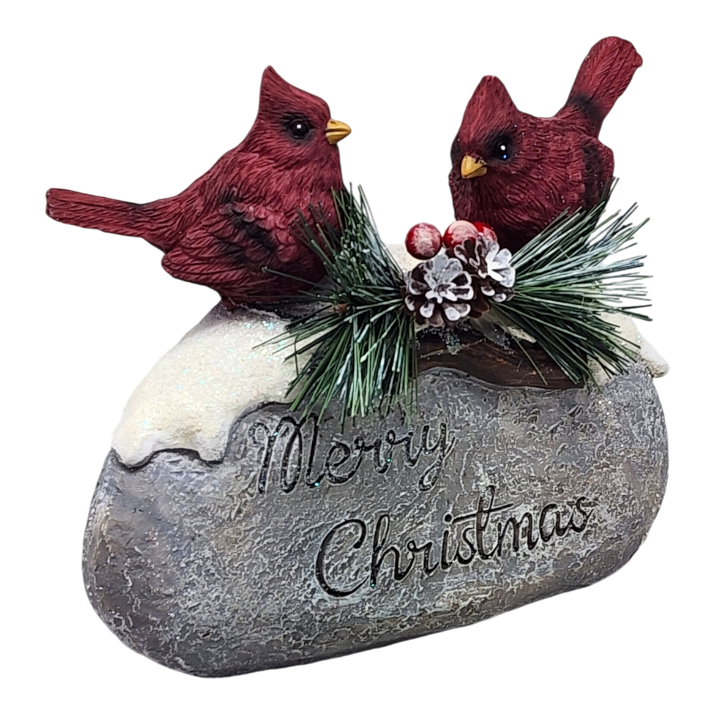 Cardinaux de Noël sur pierre - 18 cm