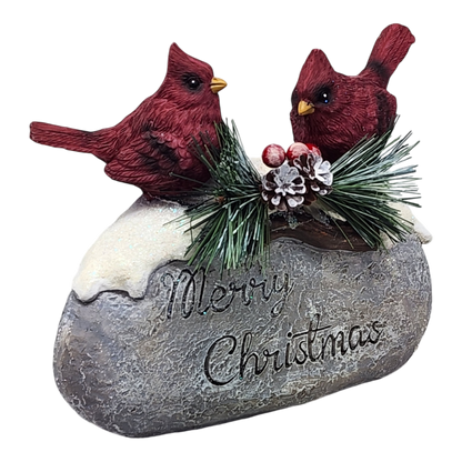 Cardinaux de Noël sur pierre - 18 cm