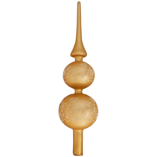 Glass 13 Inch Treetop Finial - Matte Gold with Glitterlace - Tampa Home & Garden Store