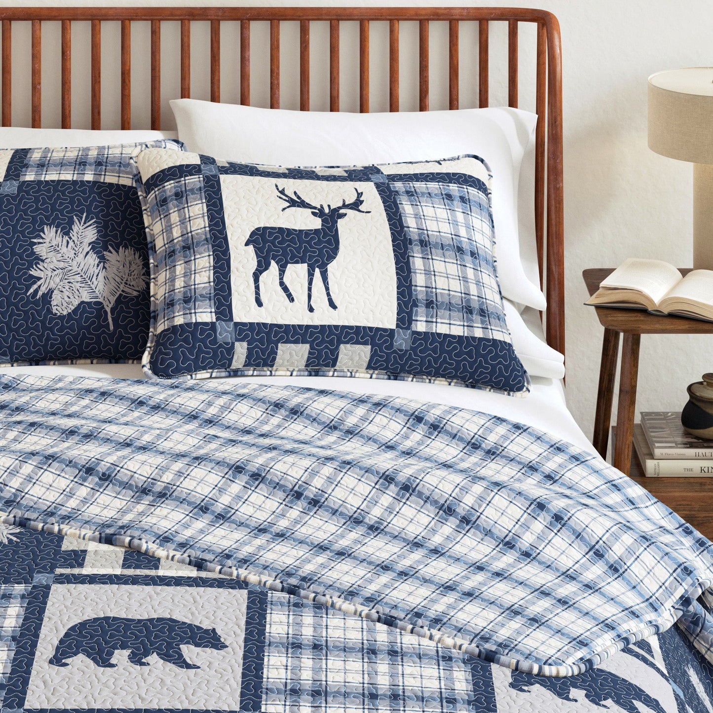 Plaid Lodge Quilt Set and Reversible Bear Design