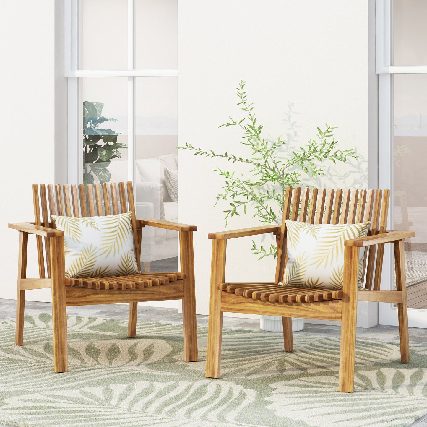 Set of Acacia Wood Slatted Outdoor Club Chairs