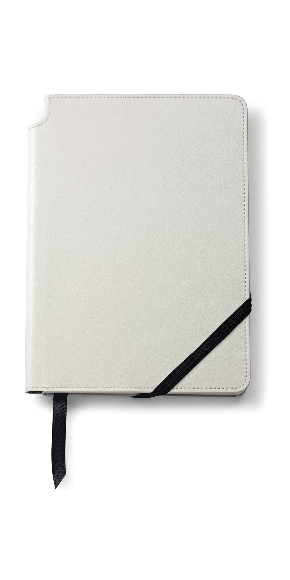 Medium Classic White Journal by A.T. Cross with leatherette cover and black elastic strap on Tampa Home & Garden Store