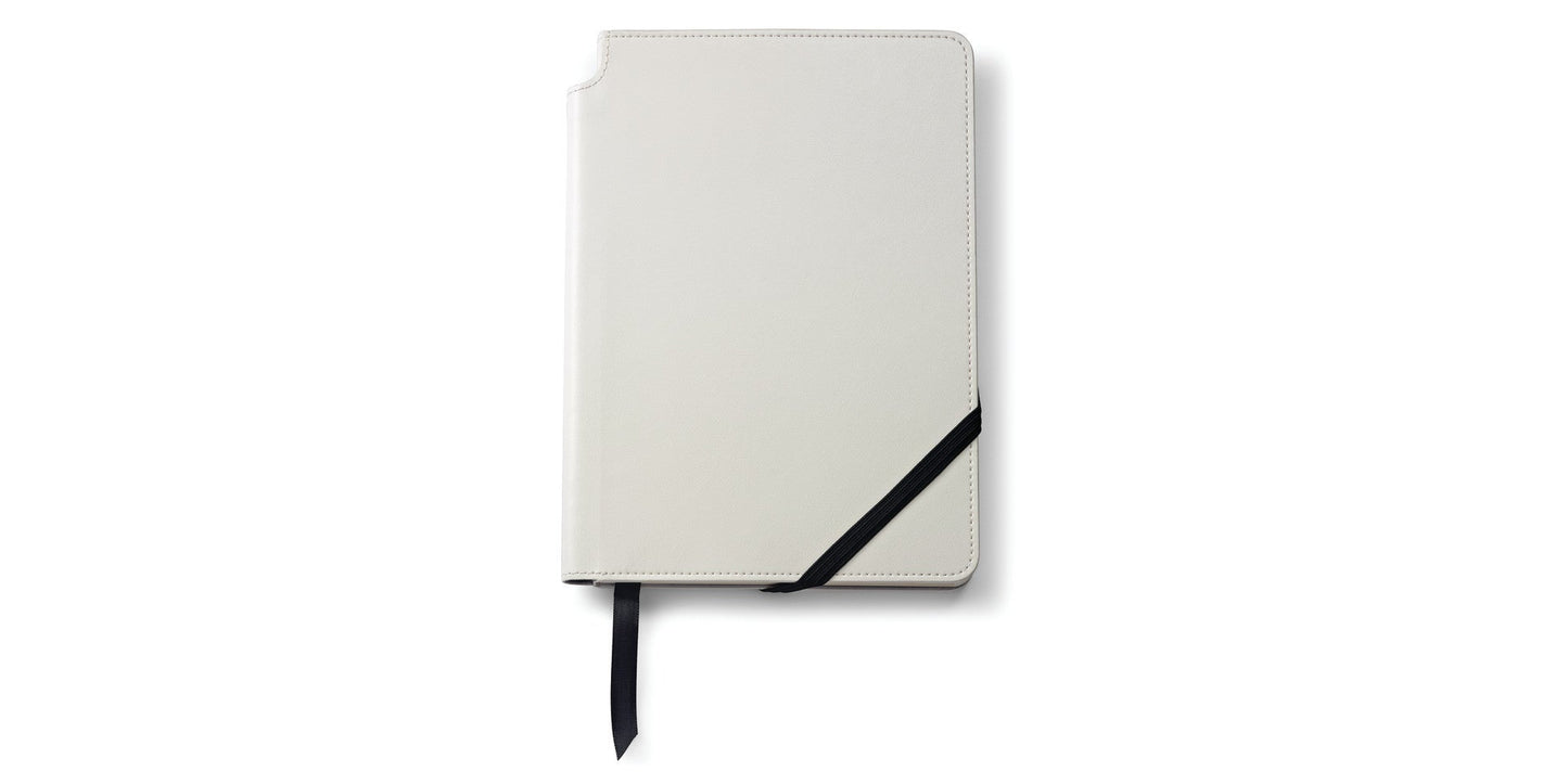 Medium Classic White Journal by A.T. Cross with black elastic strap and ribbon bookmark on Tampa Home & Garden Store