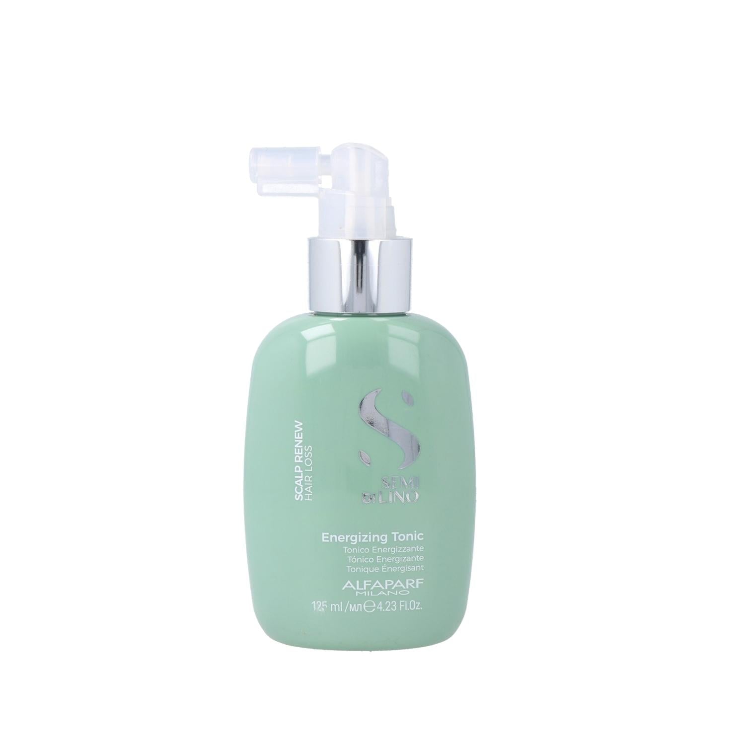 Alfaparf Semi Di Lino Energizing Scalp Toner bottle mint green with silver pump 125 ml on Tampa Home & Garden Store
