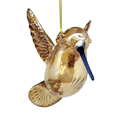 Ornement colibri en verre gravé doré - Doré