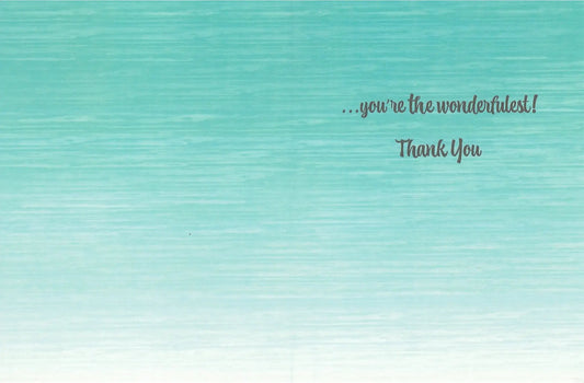 Thank You Card for Wonderful People turquoise wood background with wonderfulest script on Tampa Home & Garden Store