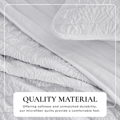 Crisp White Floral Embossed Quilt Set Reversible