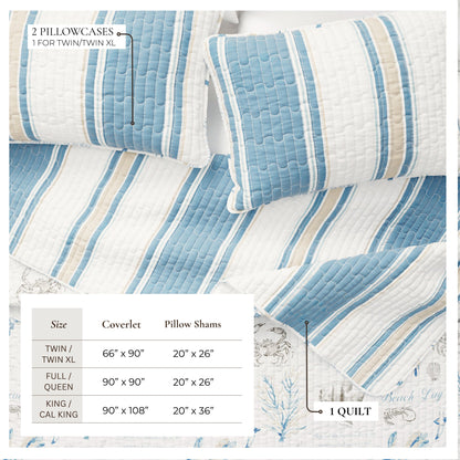 Coastal Stripe and Ocean Microfiber Quilt Set