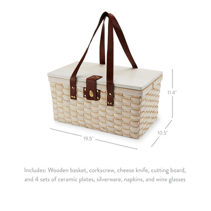 Tahoe Cream Wooden Picnic Basket for Four