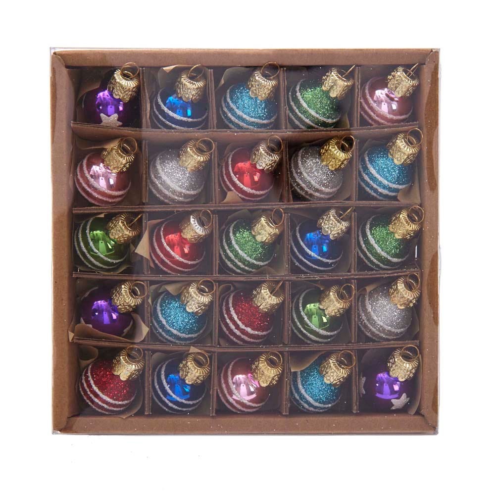 Miniature decorated glass ball ornaments, 25-piece box in colors by Country Christmas Loft on Tampa Home & Garden Store