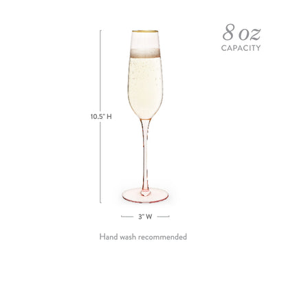 Rose Crystal Champagne Flutes with Gold Rim