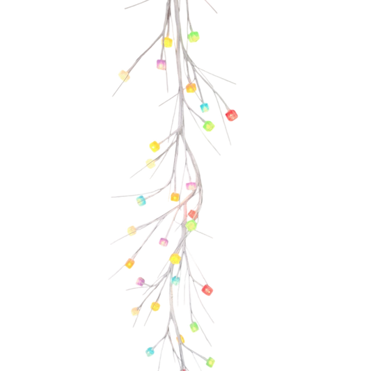 Lighted Holiday Candy Garland pastel cube bulbs on silver cords The Country Christmas Loft on Tampa Home & Garden Store