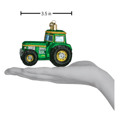 Adorno de cristal con forma de tractor verde