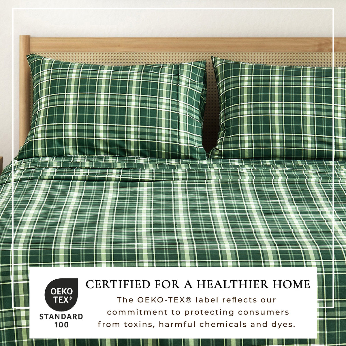 Printed Sheet Set Baylor Collection bed sheets in green plaid with two pillowcases Great Bay Home on Tampa Home & Garden Store