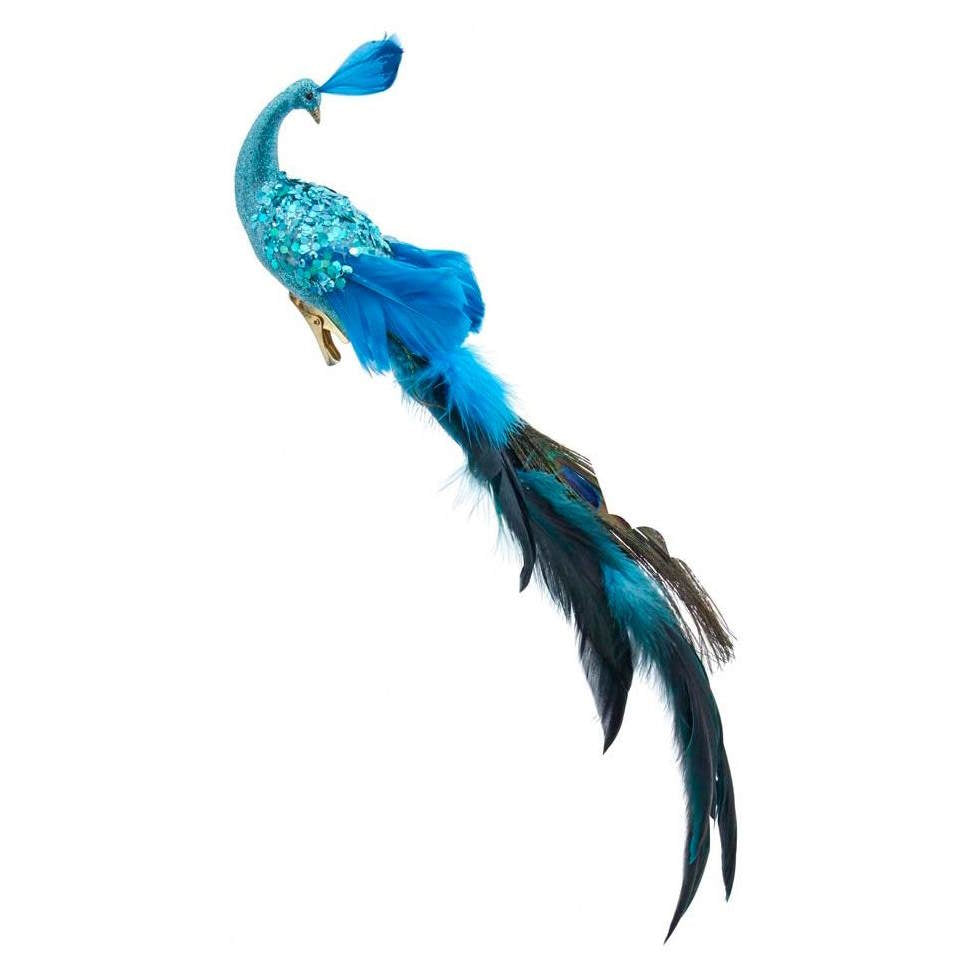 Adorno de pluma de pavo real con clip - Azul