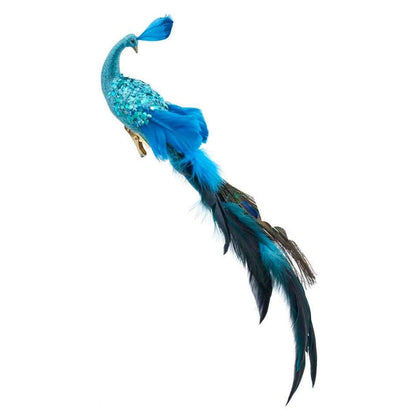Adorno de pluma de pavo real con clip - Azul
