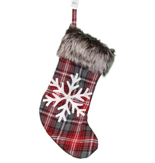 20" Plaid Holiday Stocking - Snowflake - Tampa Home & Garden Store